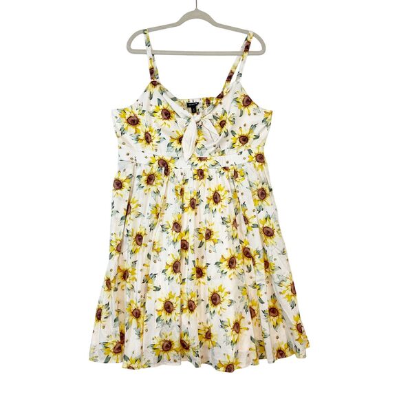 Torrid Sunflower Dress Mini Tie Front Skater Sz 2X Pockets Smocked Summer - Picture 1 of 9